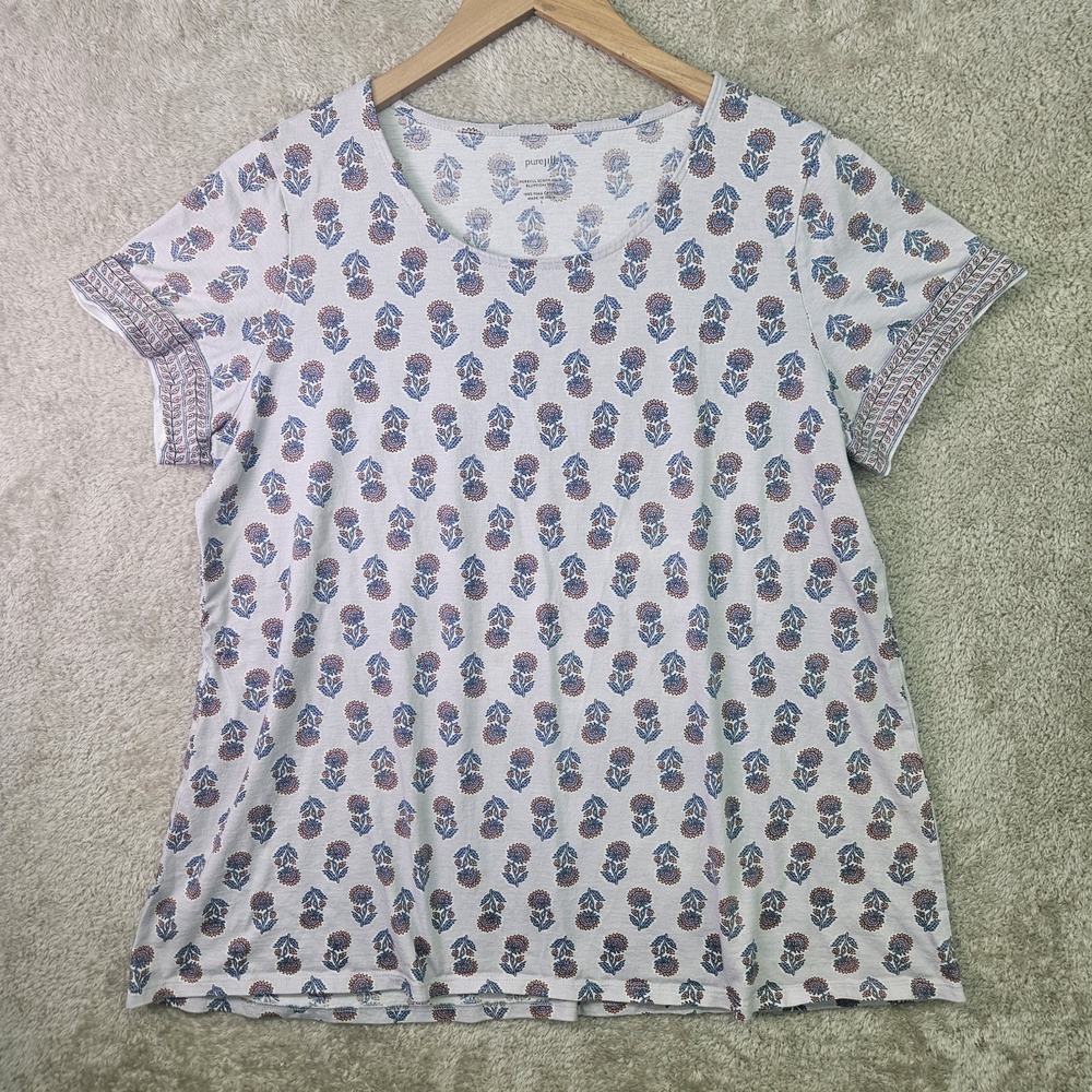 j. jill Pure Jill Pima Cotton Floral Print Scoop-Neck Elliptical Tee Women's L